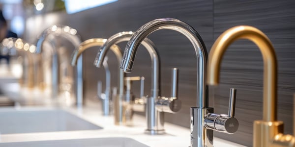 row of taps in a showroom