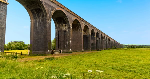 Rail viaduct over a field