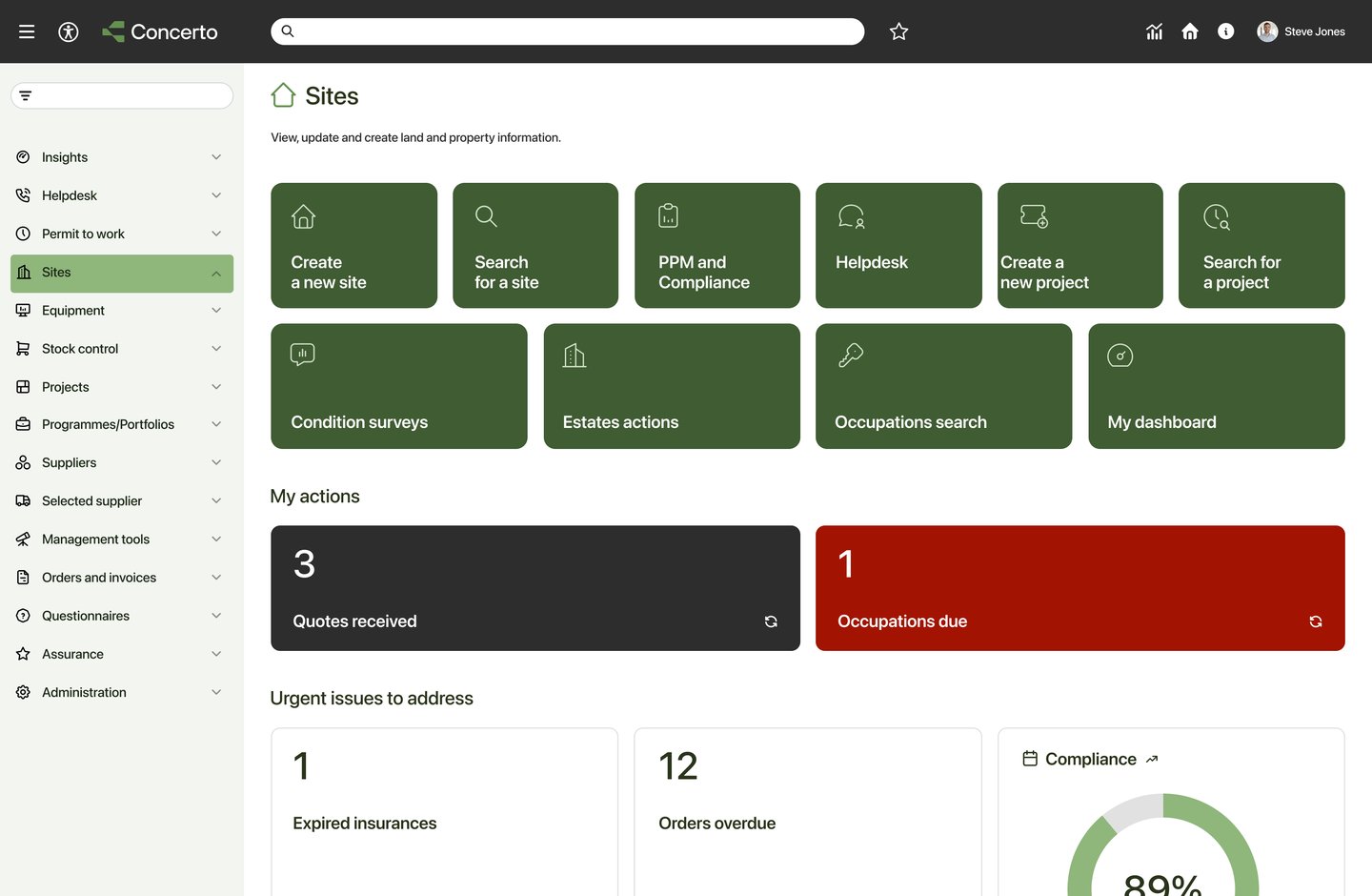 screenshot of the Concerto system